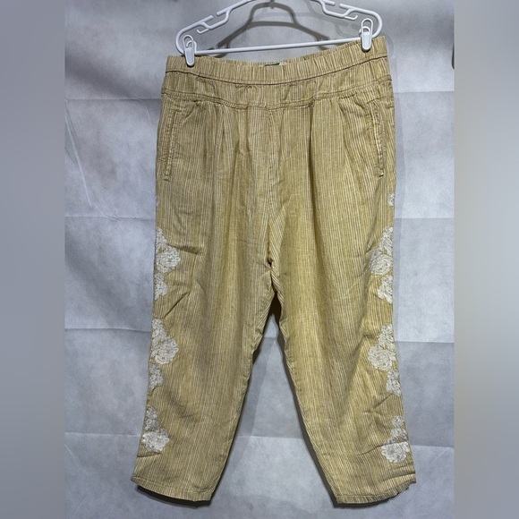 Anthropologie Pants - Anthropologie Pants Women's XL Linen Embroidered Floral Striped Boho Beach Comfy